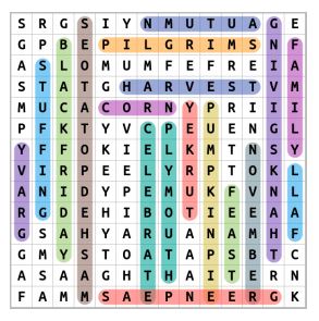 Easy Thanksgiving Word Search Solution