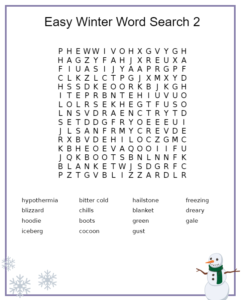 Easy Winter Word Search Puzzle 