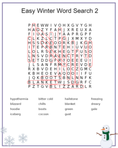 Easy Winter Word Search Puzzle Answers