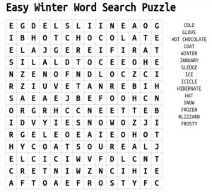 Easy Winter Word Search Puzzle 