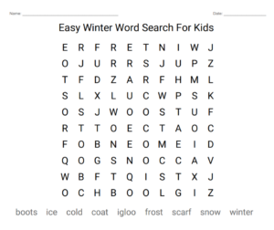 Easy Winter Word Search Puzzle For Kids