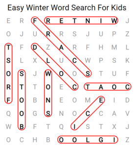 Easy Winter Word Search Puzzle For Kids Answers