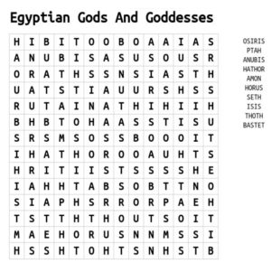 Egyptian Gods And Goddesses Word Search 