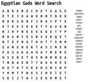 Egyptian Gods Word Search 