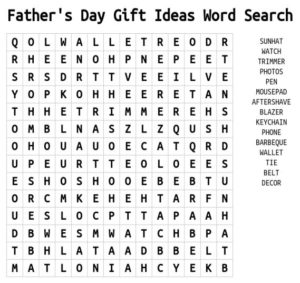 Father's Day Gift Ideas Word Search 