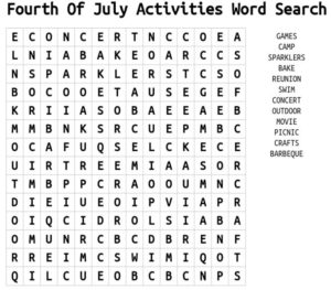 Fourth Of July Activities Word Search 