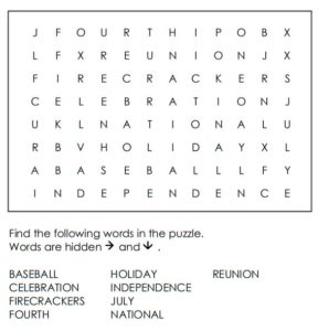 Fourth Of July Vocabulary Word Search