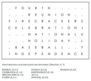 Fourth Of July Vocabulary Word Search Solution