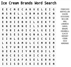 Ice Cream Brands Word Search 