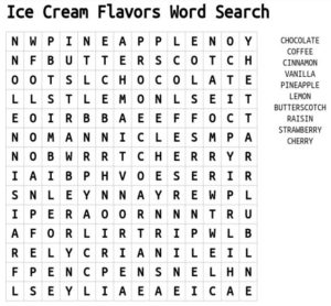 Ice Cream Flavors Word Search 