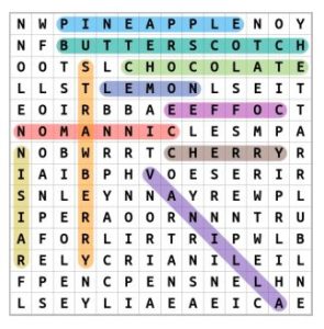 Ice Cream Flavors Word Search Solution