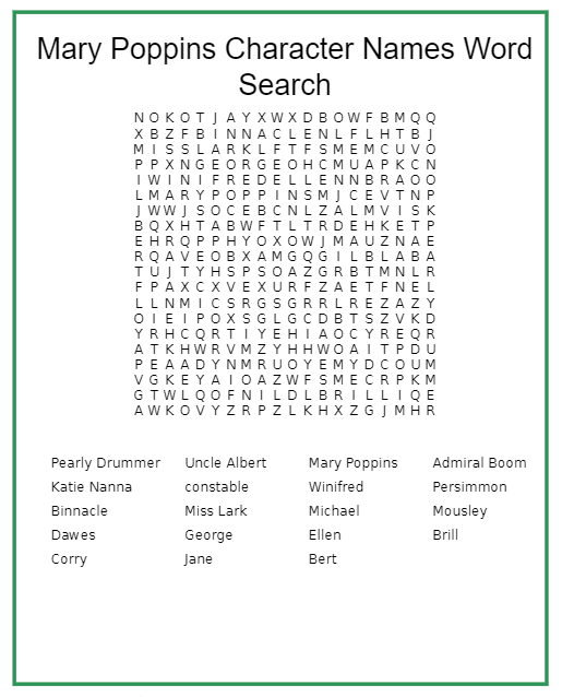 Mary Poppins Character Names Word Search 1