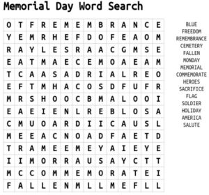 Memorial Day Word Search 