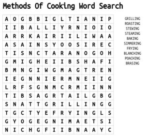 Methods Of Cooking Word Search 