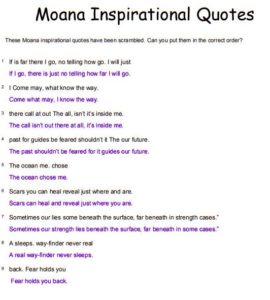 Moana inspirational quotes sentence scramble puzzle answers