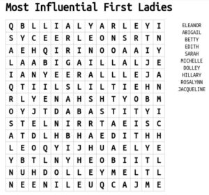 Most Influential Frist Ladies Word Search 