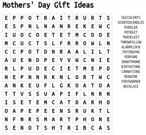 Mothers Day Gift Ideas Word Search 