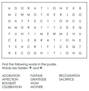 Mothers Day Vocabulary Word Search 