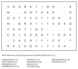 Mothers Day Vocabulary Word Search Solution