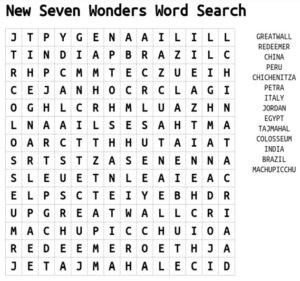 New Seven Wonders Word Search