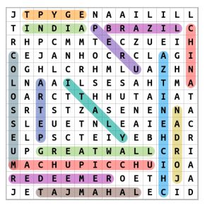 New Seven Wonders Word Search Solution