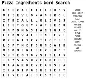 Pizza Ingredients Word Search 
