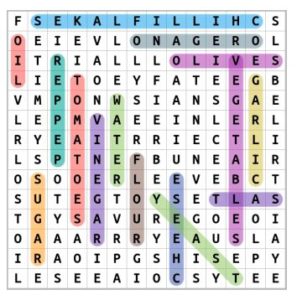 Pizza Ingredients Word Search Solution