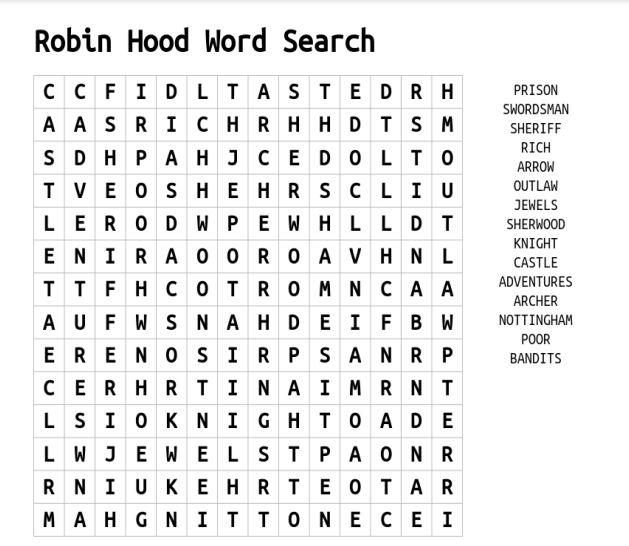 Robin Hood word search