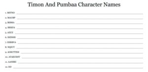 Timon And Pumbaa Character Names Word Scramble