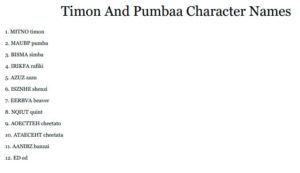 Timon And Pumbaa Character Names Word Scramble Solution