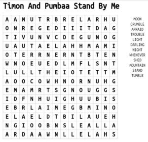 Timon And Pumbaa Stand By Me Word Search