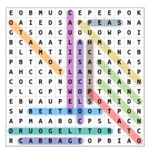 Vegetables Word Search Solution