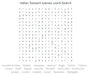 Italian Dessert Names Word Search 
