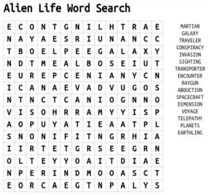 Alien Life Word Search 