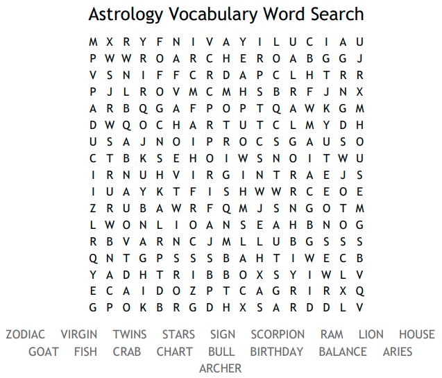 Astrology Vocabulary Word Search 