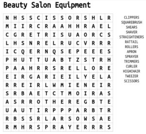 Beauty Salon Equipment Word Search