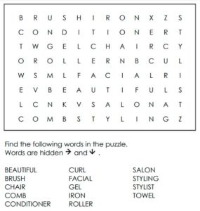 Beauty Salon Vocabulary Word Search For Kids 