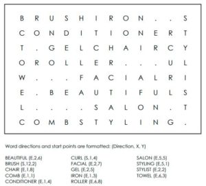 Beauty Salon Vocabulary Word Search Kids Solution