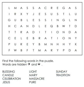 Candlemas Vocabulary Word Search 