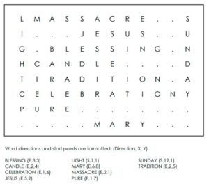 Candlemas Vocabulary Word Search Answers