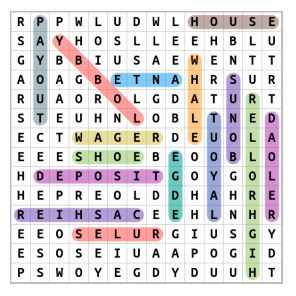 Casino Vocabulary Word Search Solution