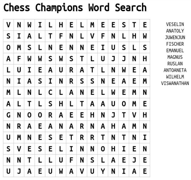 Chess Champions Word Search 