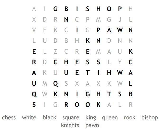 Chess Pieces Word Search Solution