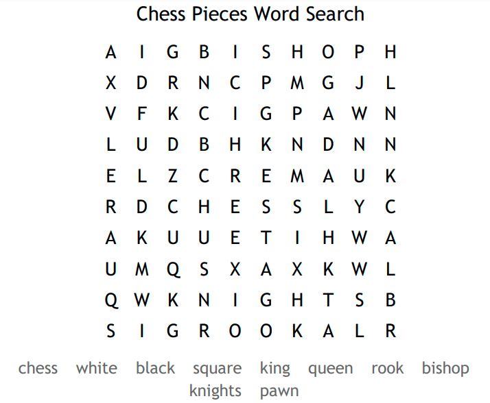 Chess Pieces Word Search 