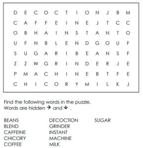 Coffee vocabulary Word Search 