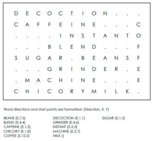 Coffee Vocabulary Word Search 