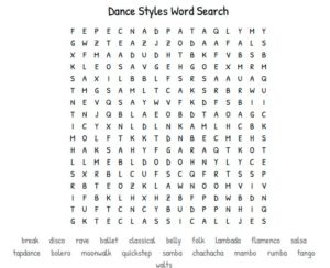 Dance Styles Word Search 