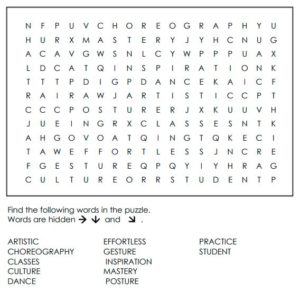Dance Vocabulary And Terms Word Search