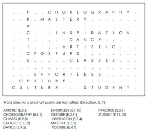 Dance Vocabulary And Terms Word Search Solution