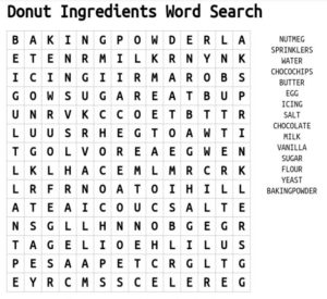 Donut Ingredients Word Search 